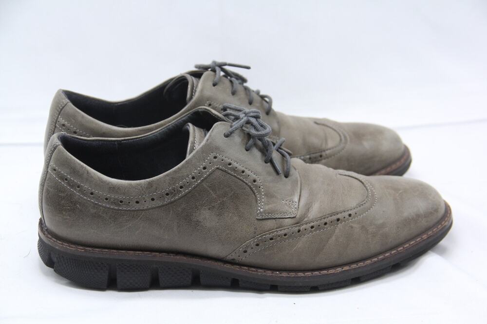 Ecco Oxford Shoes Men's Size EU 43 US 9-9.5 Green Gray Leather Wingtip Comfort